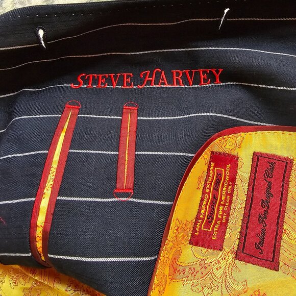 Code Red by Steve Harvey Merino Wool Black Pinstripe Blazer Men's 44 - Picture 7 of 11
